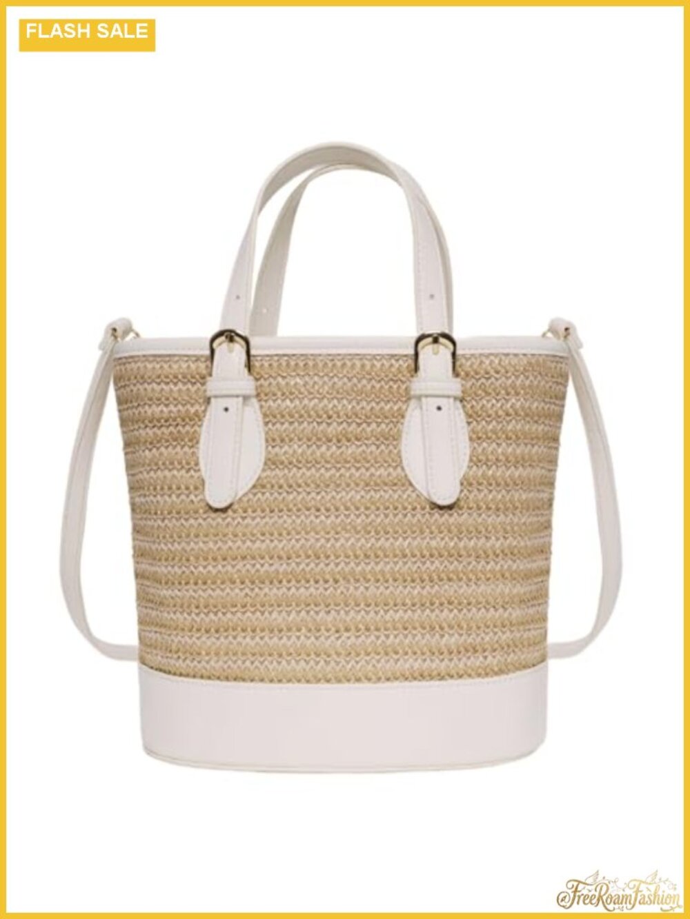 Straw Bucket Bag Woven Summer Crossbody Shoulder Purse Beach Tote